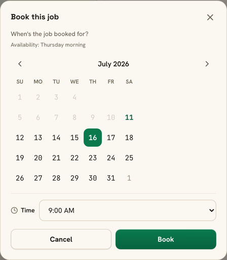 Agendando un trabajo en el portal de BeepBack: elige día y hora